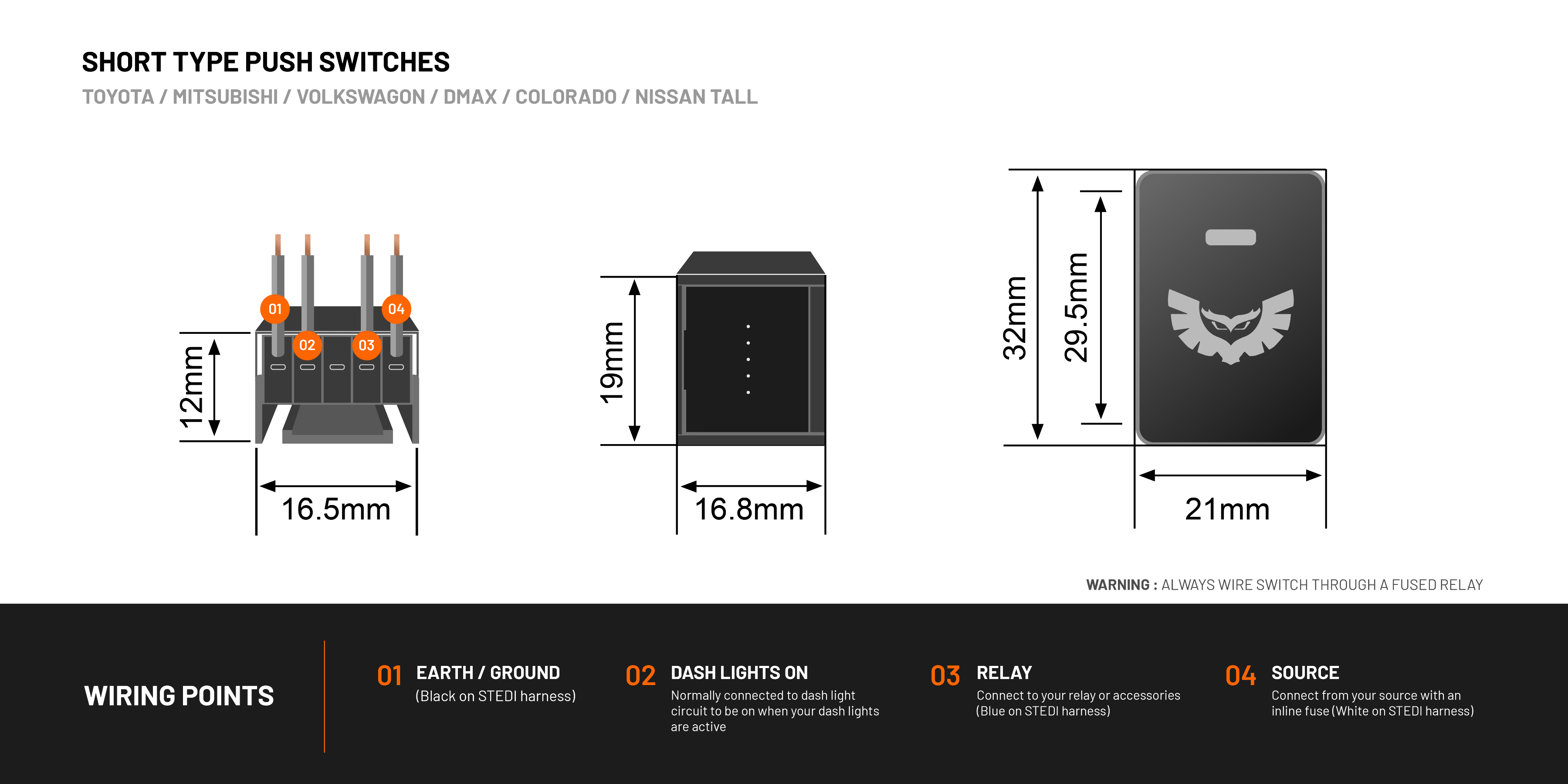 Short Type Push Switches to Suit Mitsubishi